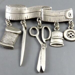 Silver Sewing Theme Brooch